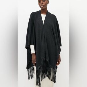 Vince Charcoal & Black Leather Fringe Shawl